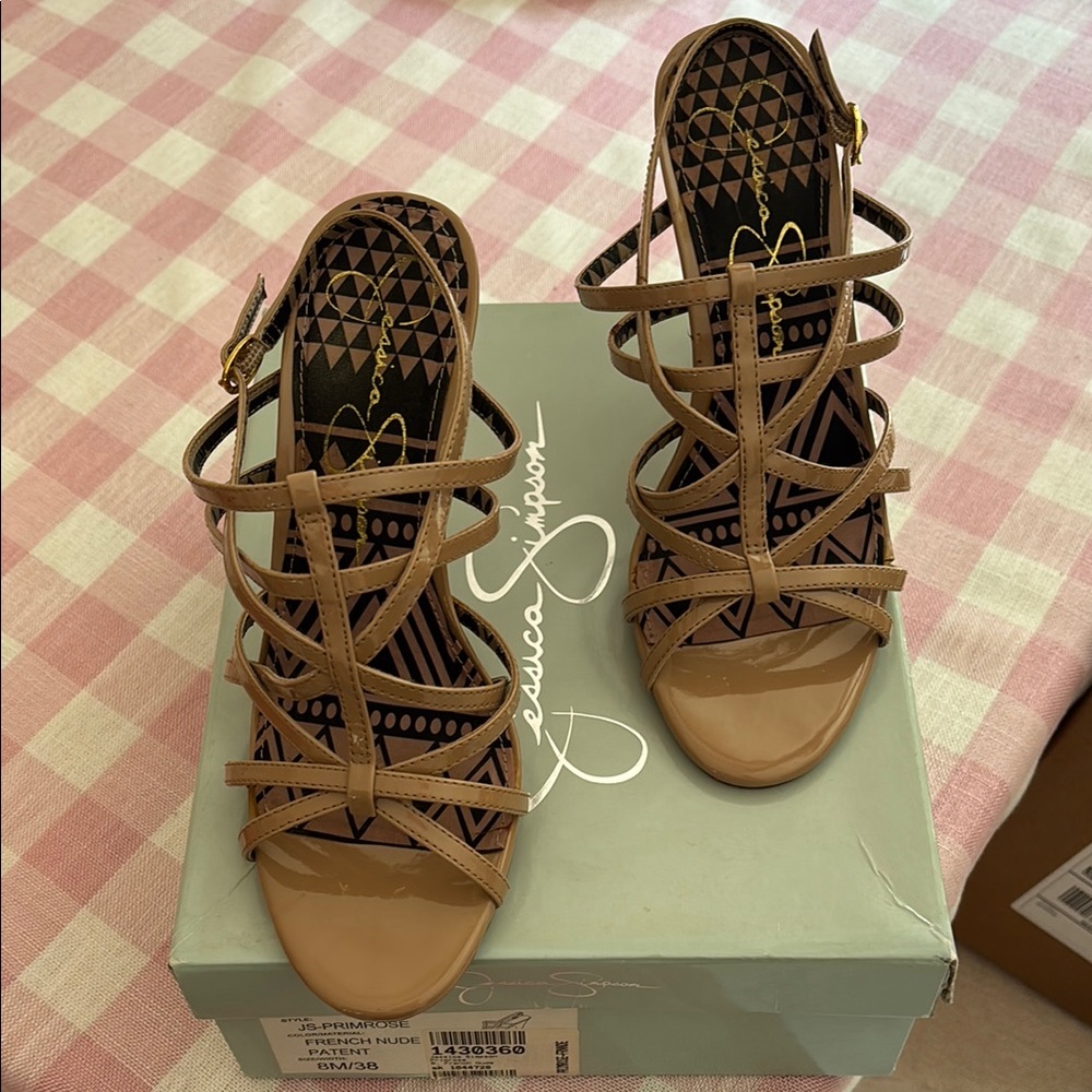 Jessica Simpson Tan Heeled Sandals with Intricate Straps